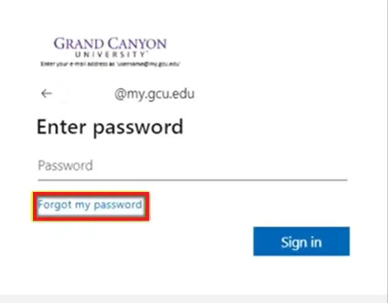 GCU Portal Forgot Password