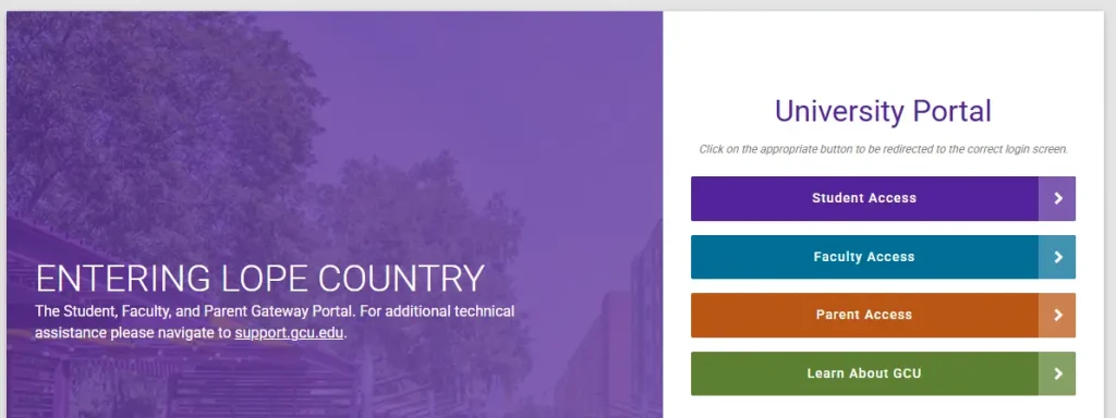 GCU Student portal for parent